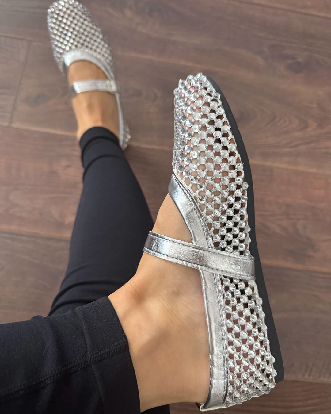 ZEYA - Marilyn Rhinestone Mesh Flat Shoes