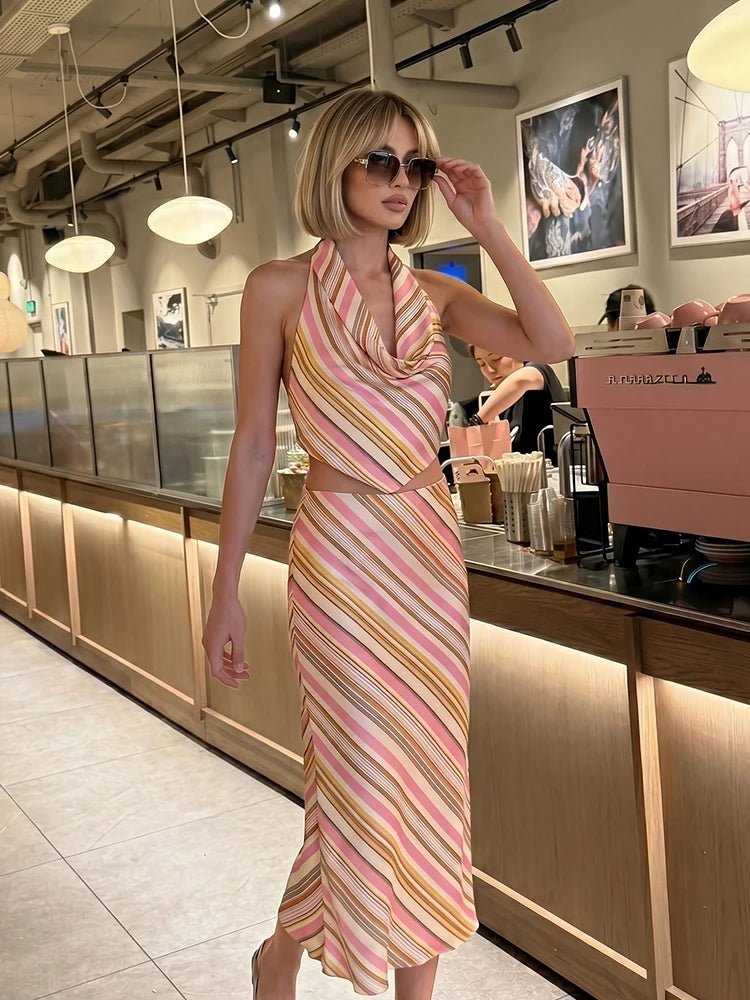 ZEYA - Marlowe Bohemian Striped Satin Two-Piece Set
