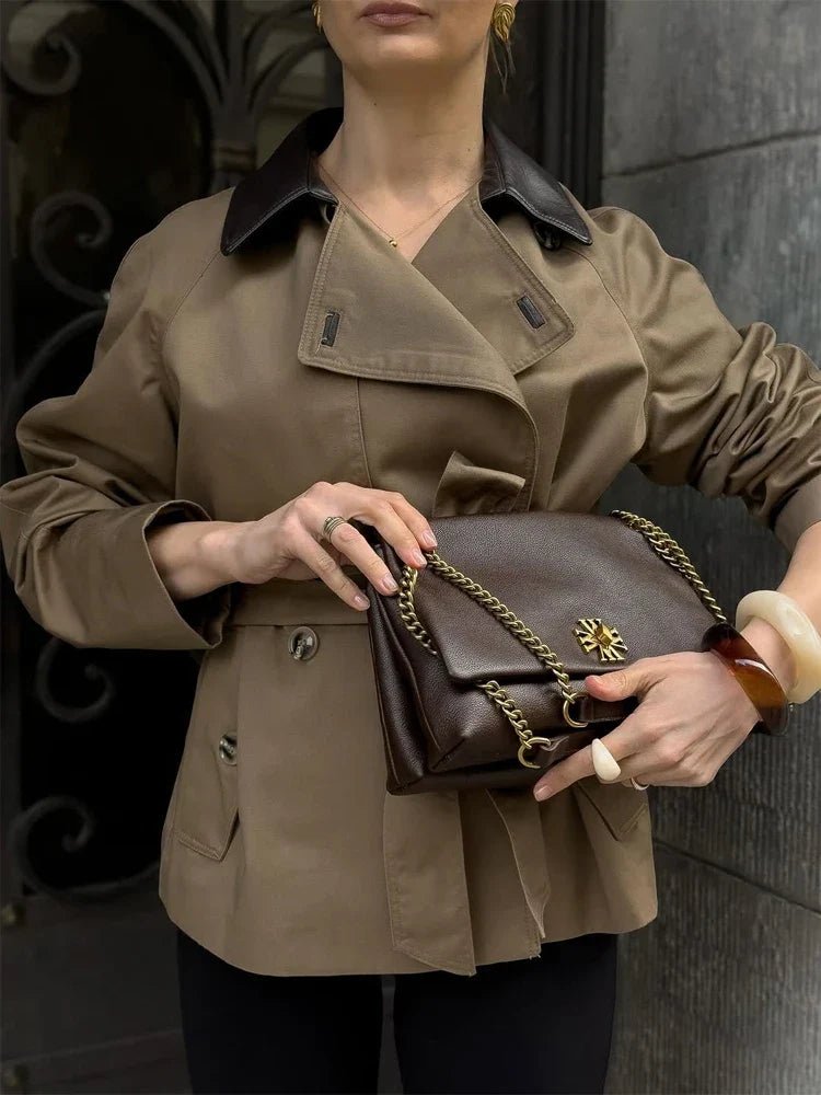 ZEYA - Mary Contrast Collar Belted Trench Coat