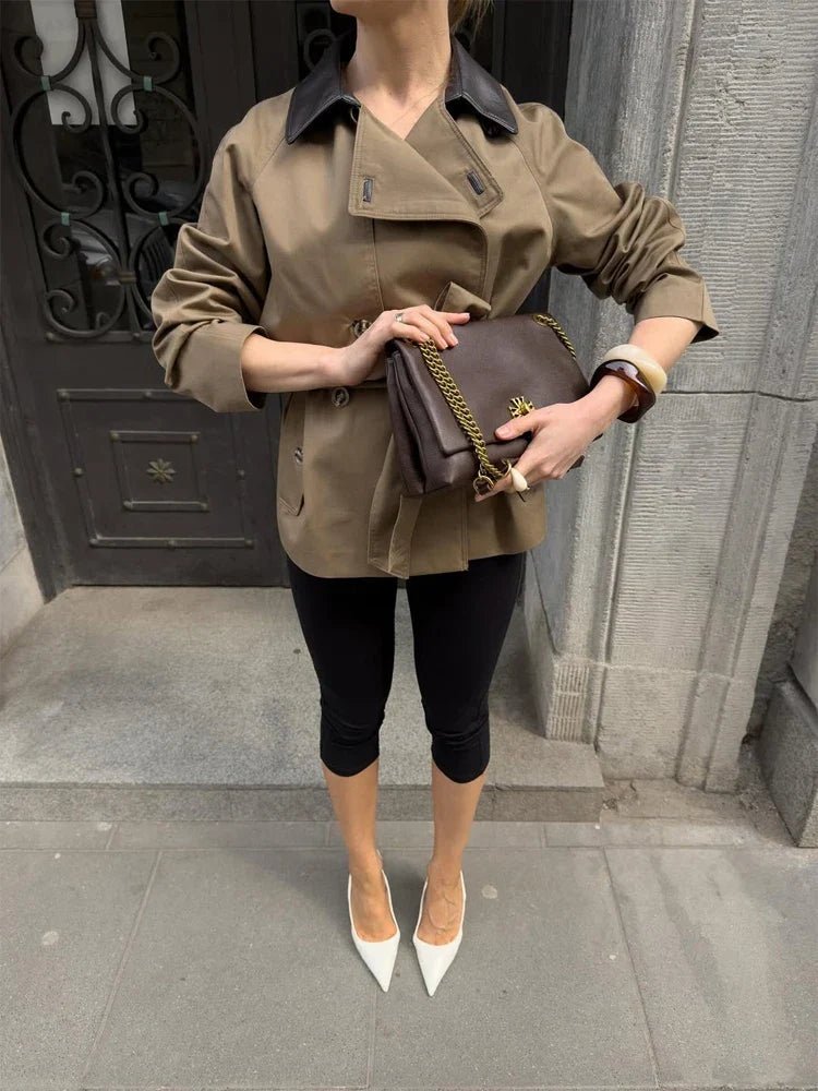 ZEYA - Mary Contrast Collar Belted Trench Coat