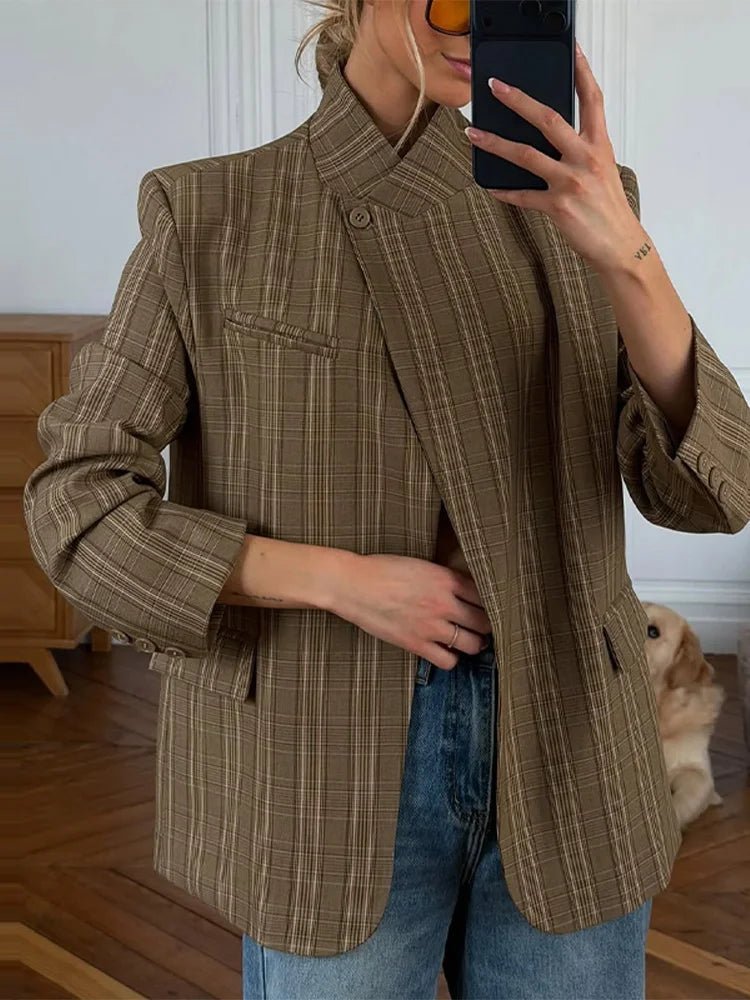 ZEYA - Melanie Plaid Stand Collar Blazer