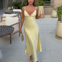 Melanie Satin-Spitzen-Midi-Kleid