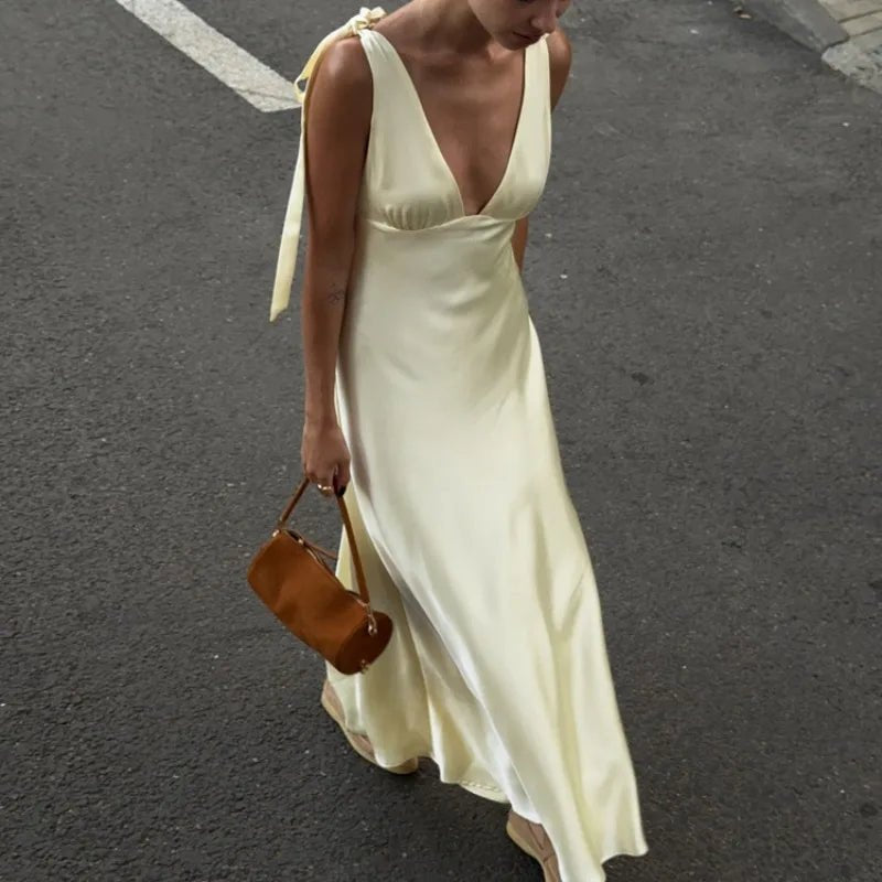 ZEYA - Melanie Satin Tie Strap Maxi Dress