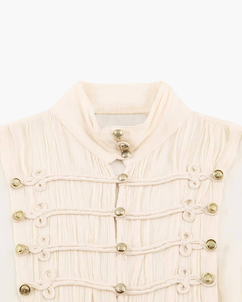 ZEYA - Miranda Vintage Stand Collar Frog Button Blouse
