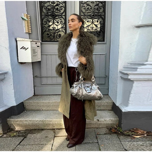 ZEYA - Naomi Patchwork Faux Fur Collar Coat