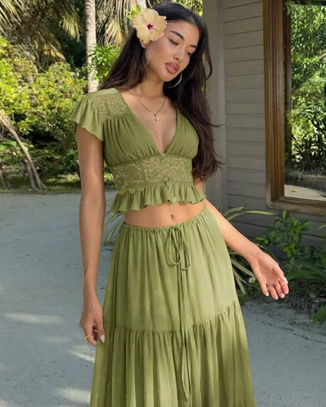 ZEYA - Nella Lace Chiffon Top & Skirt Set