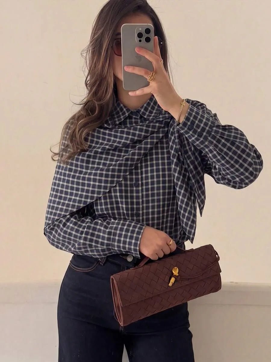 ZEYA - Nicole Plaid Scarf-Tie Shirt