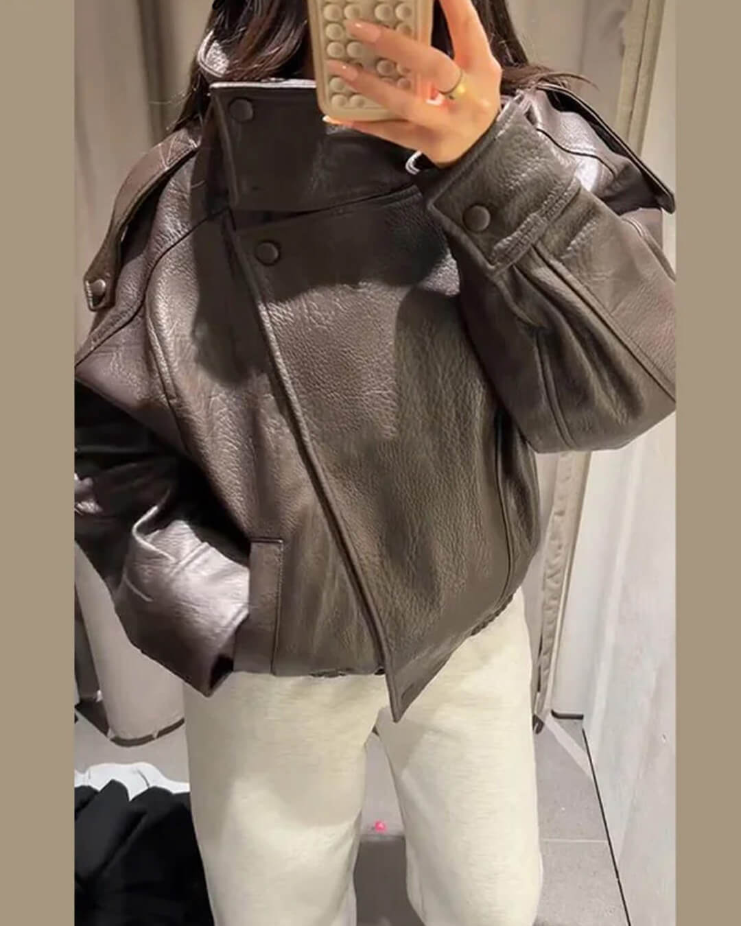 ZEYA - Nikka Faux Leather Stand Collar Jacket