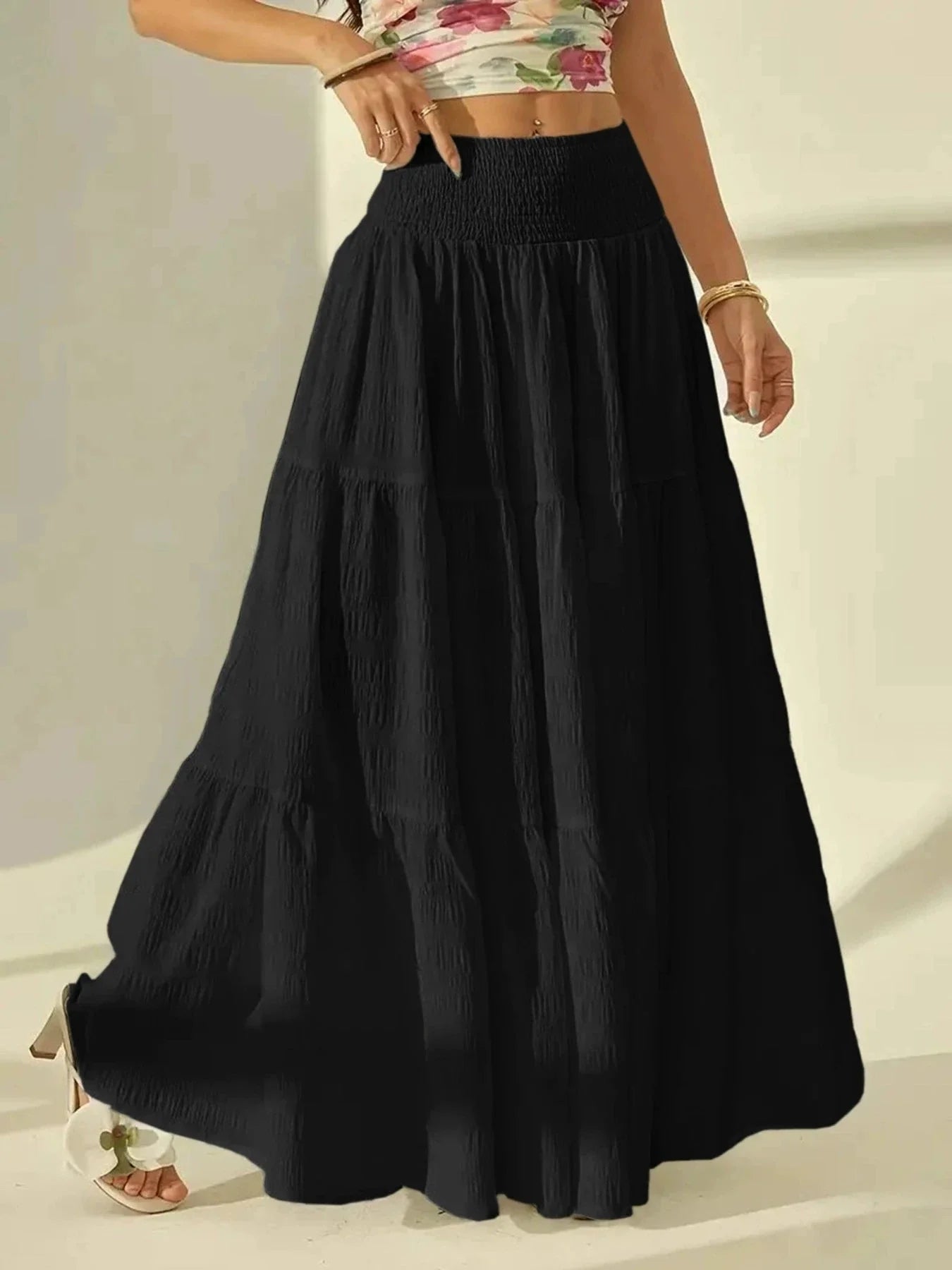 ZEYA - Octavia Tiered Maxi Skirt Elastic Waist