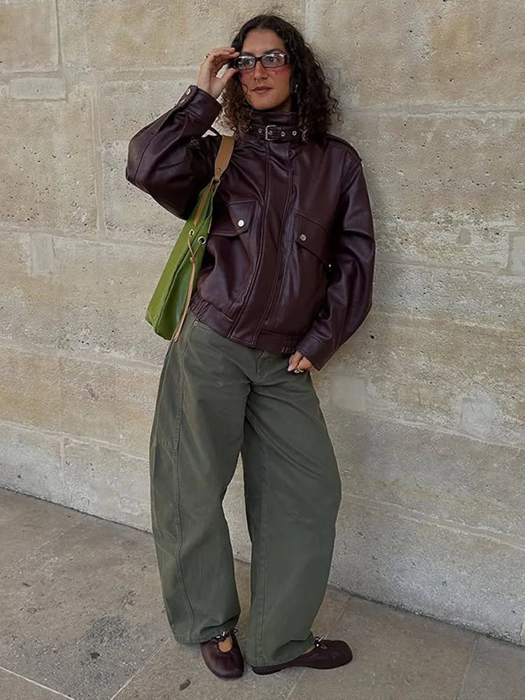 ZEYA - Ophelia Stand Collar Leather Jacket