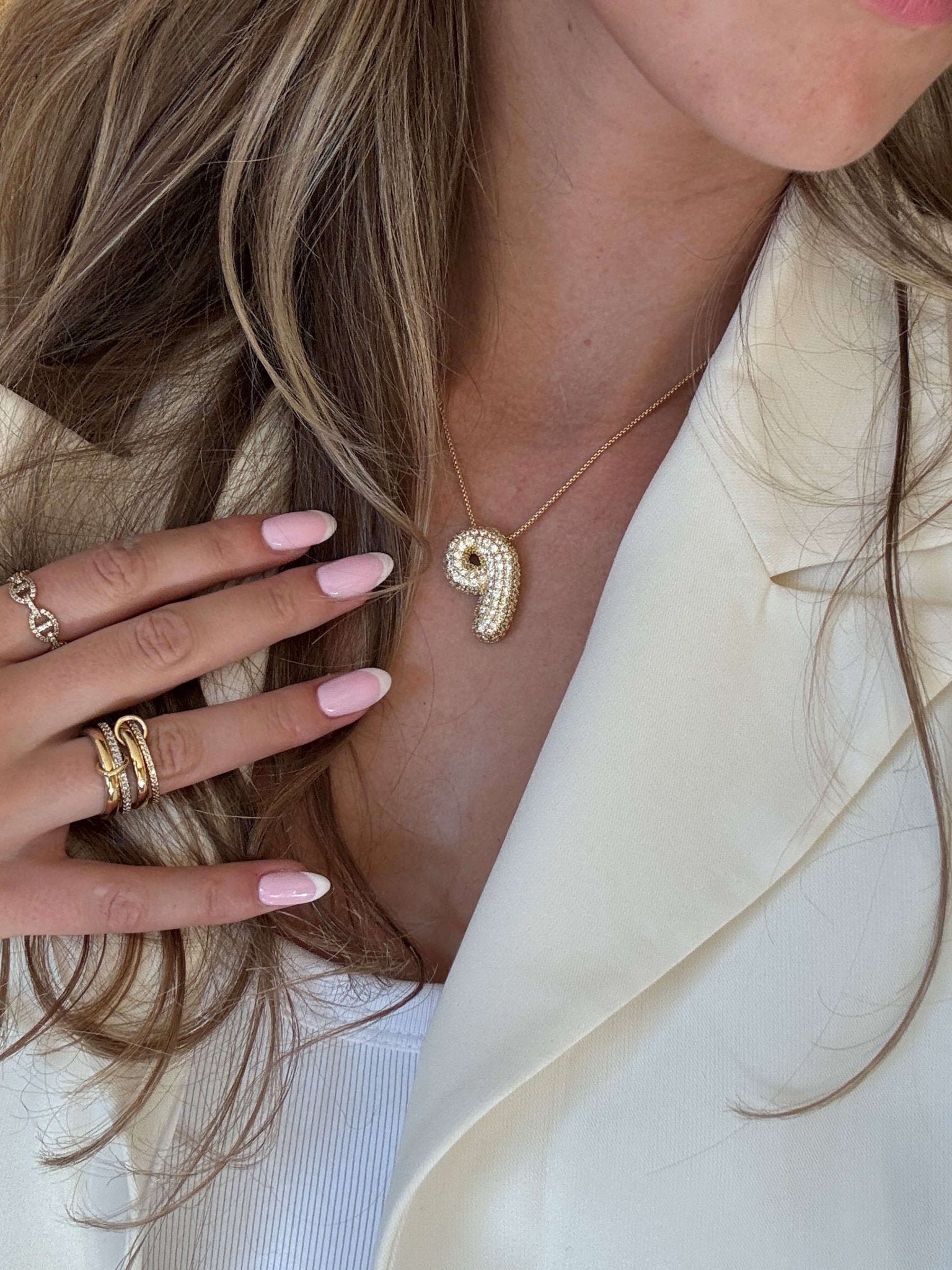 ZEYA - Pavé Bubble Initial Pendant Necklace