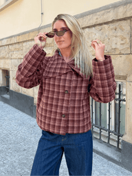 Rachel karierter Mantel mit Stehkragen