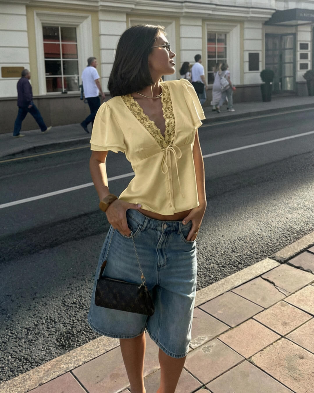 ZEYA - Roselle Lace Short Sleeve V - Neck Top
