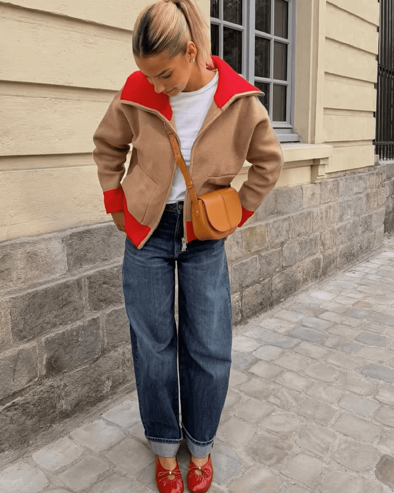 Sandra Cardigan im Colorblocking mit breitem Rippkragen