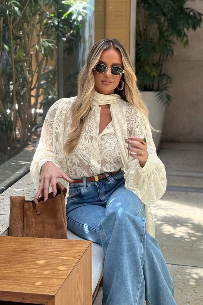 ZEYA - Sandrine Sheer Lace Tie Blouse