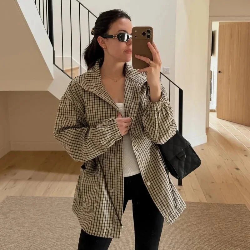 ZEYA - Sarah Vintage Plaid Waist-Cinched Jacket