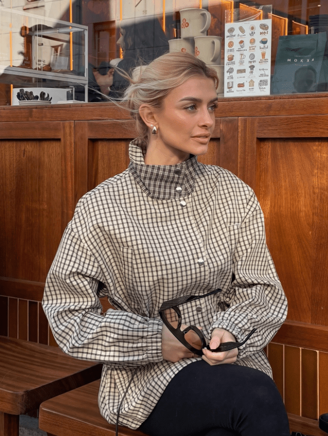 ZEYA - Sarah Vintage Plaid Waist-Cinched Jacket
