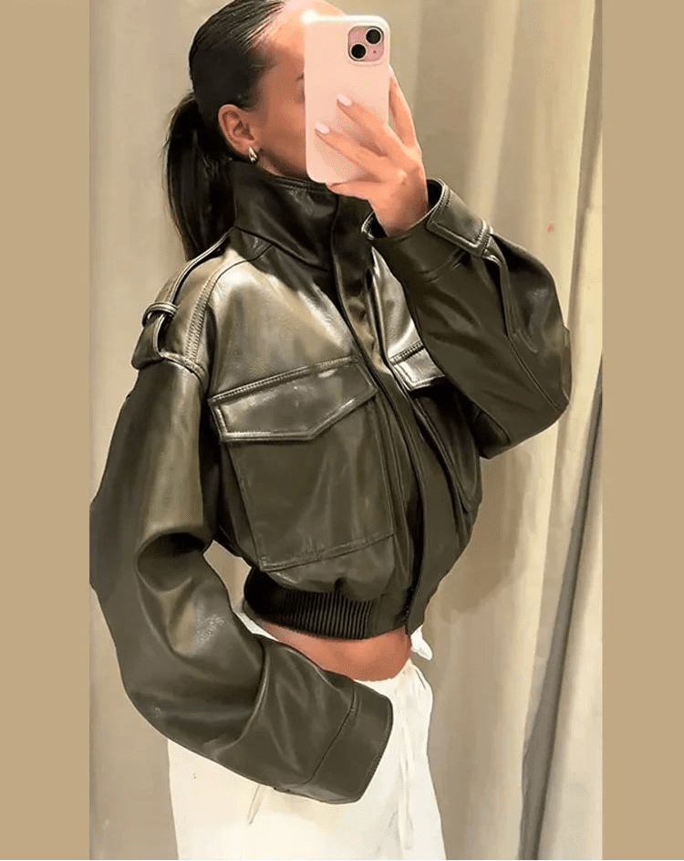 ZEYA - Sofia Faux Leather Bomber Jacket