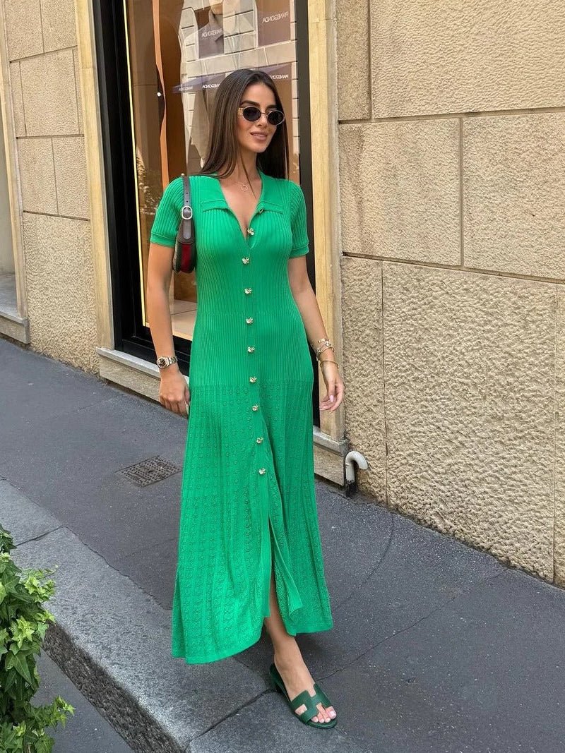 ZEYA - Sophia Ribbed Knit Polo Maxi Dress