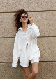 Jessica ensemble chemise et short en coton blanc