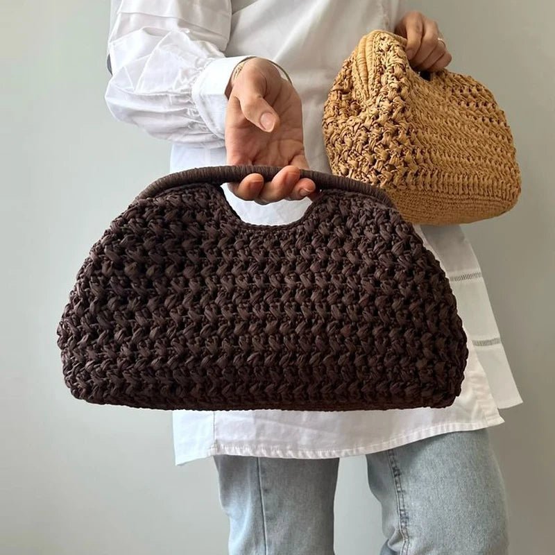 ZEYA - Sophia Woven Straw Shell Clutch