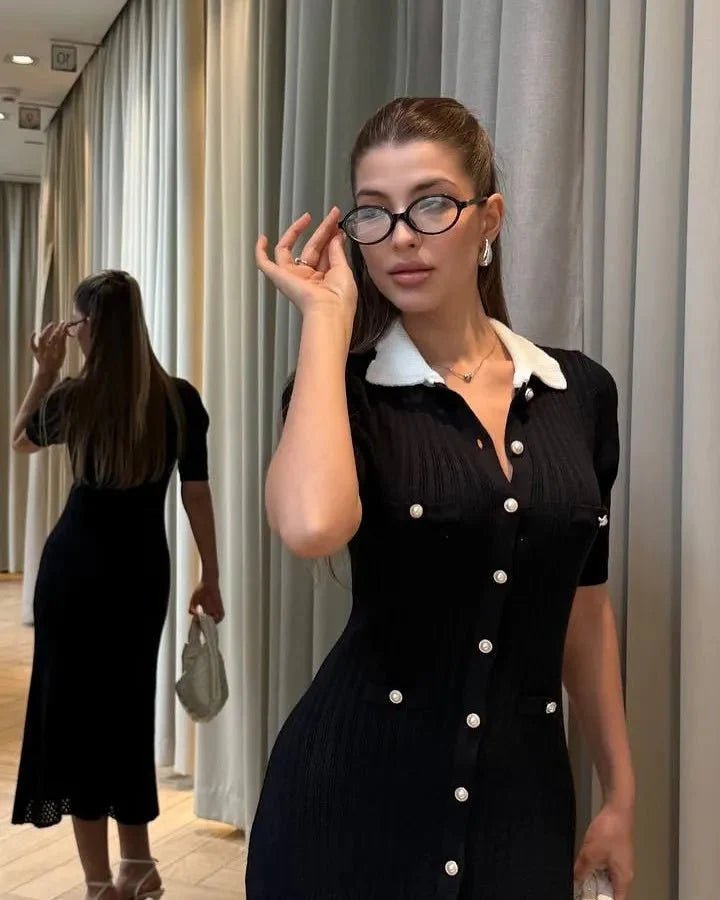 ZEYA - Soraya French V - Neck Knitted Slit Dress