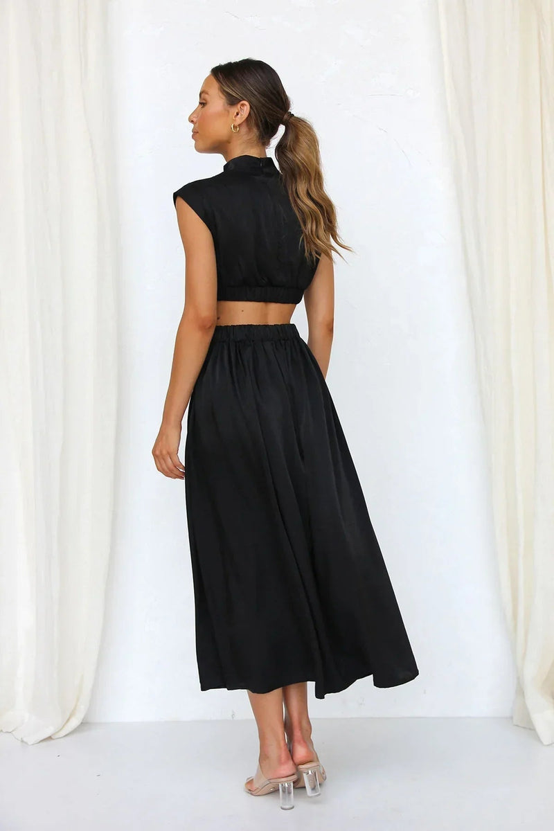ZEYA - Syra High - Neck Midi Dress with Waist Cutouts
