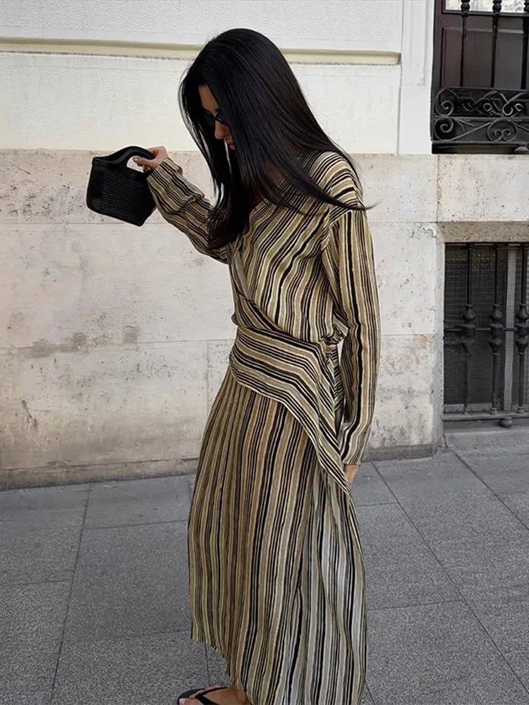 ZEYA - Tessa Striped V-Neck Maxi Dress