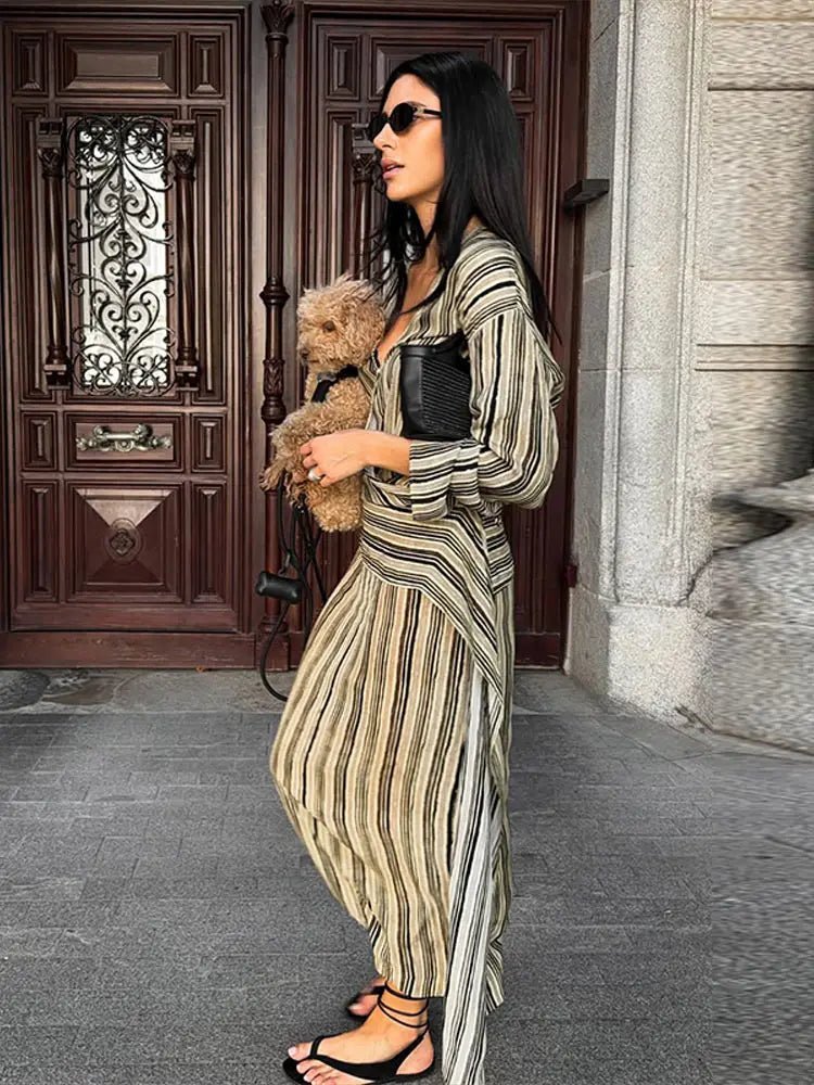 ZEYA - Tessa Striped V-Neck Maxi Dress