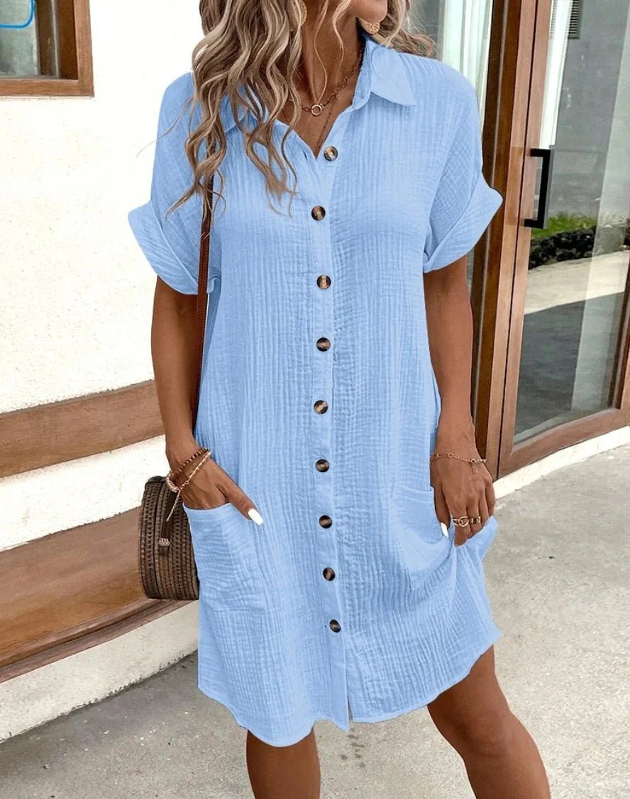ZEYA - Themis Cotton Linen V - Neck Mini Dress
