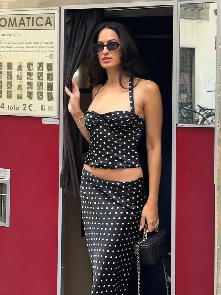 ZEYA - Una Polka Dot Halter Crop Top Maxi Skirt Set