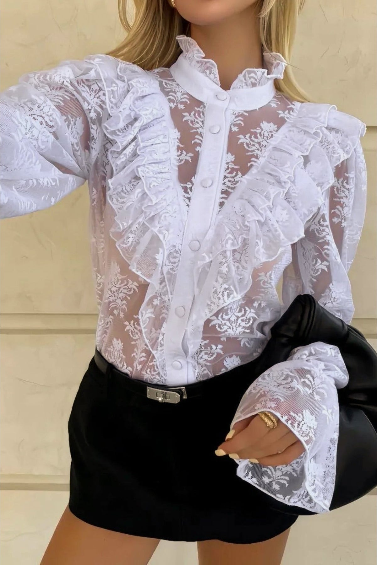 ZEYA - Valerie Ruffle Lace Sheer Blouse
