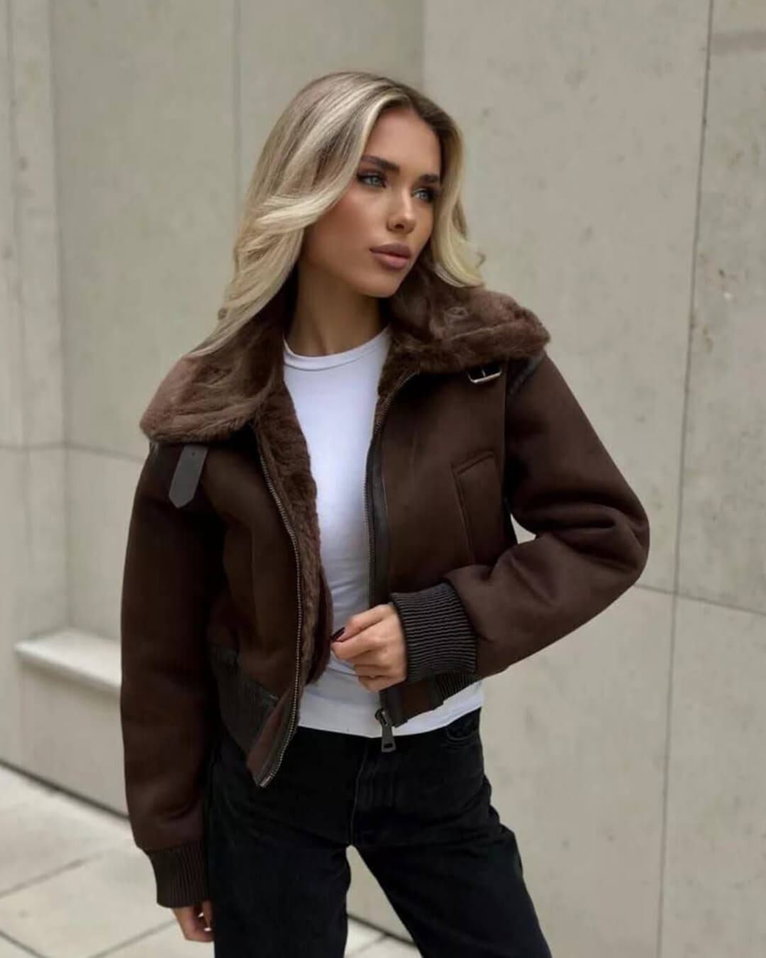 ZEYA - Vera Suede Short Bomber Jacket
