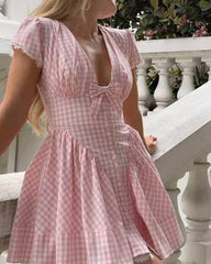Vesna Minikleid mit rosa Karomuster und Schleife