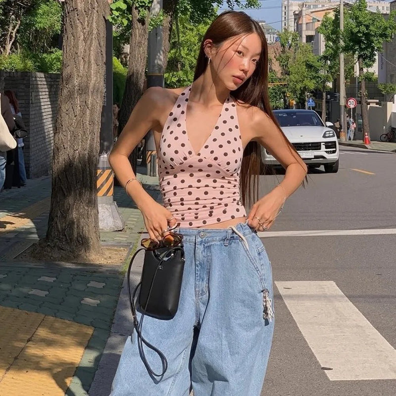 ZEYA - Wren Polka Dot Off-Shoulder Tank Top