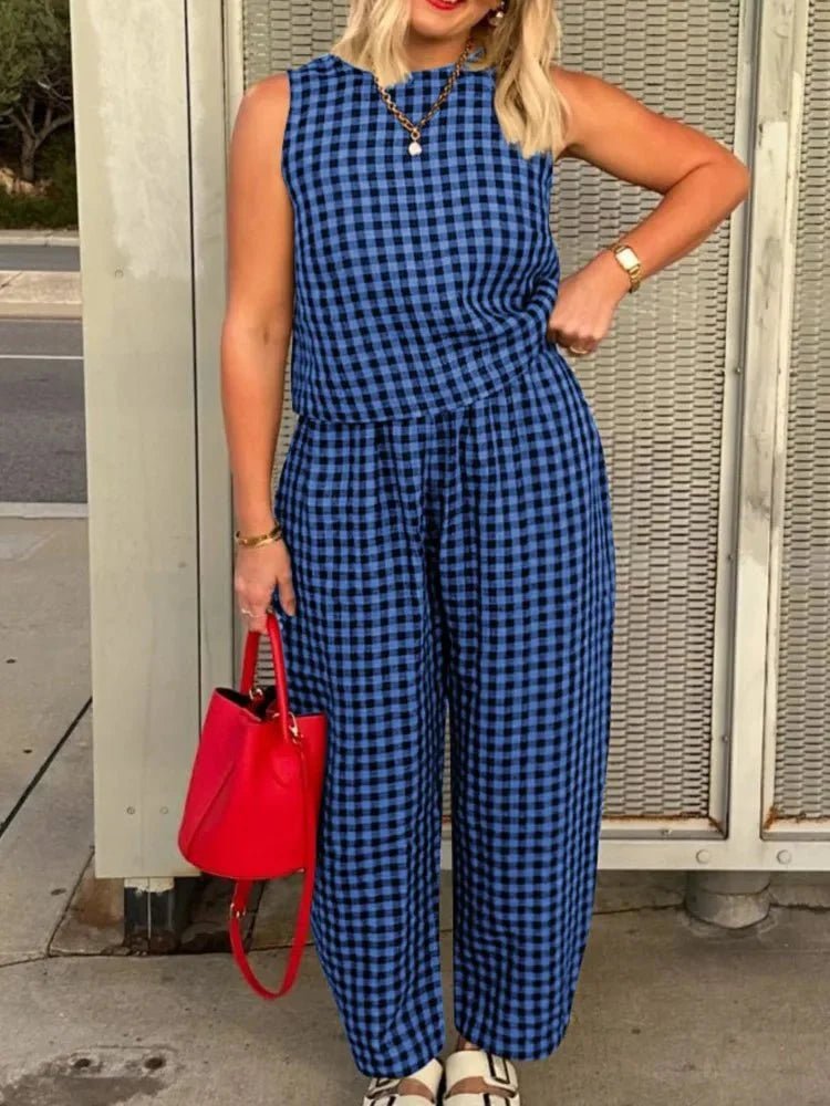 ZEYA - Zinnia Plaid Vest and Pants Set