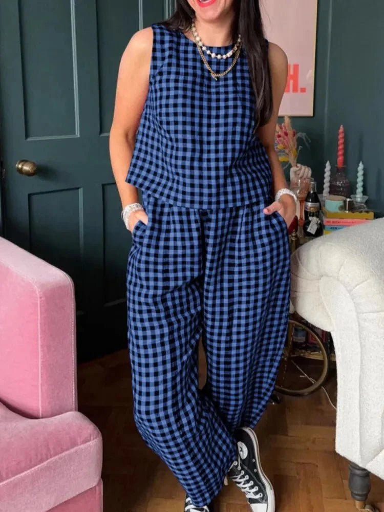 ZEYA - Zinnia Plaid Vest and Pants Set